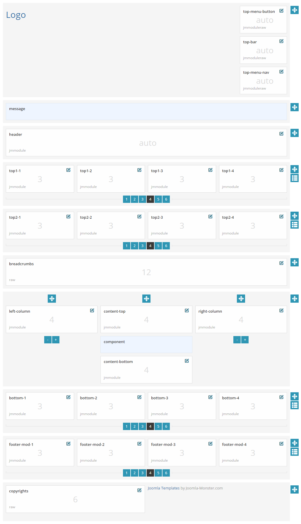 Module positions for normal and large screen